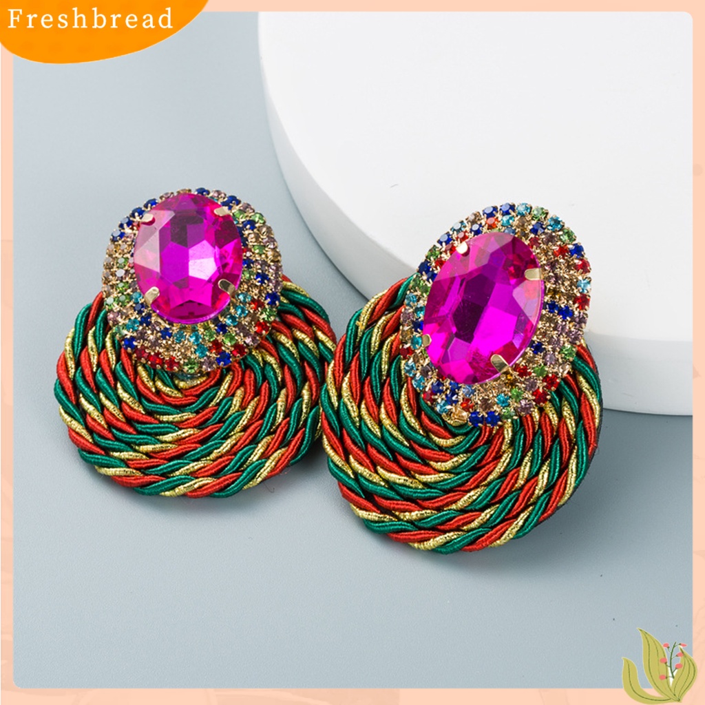 &lt; Freshbread &gt; 1pasang Anting Menjuntai Warna-Warni Berlian Imitasi Perhiasan Rajut Tangan Shiny Geometric Round Stud Earrings Untuk Pacaran