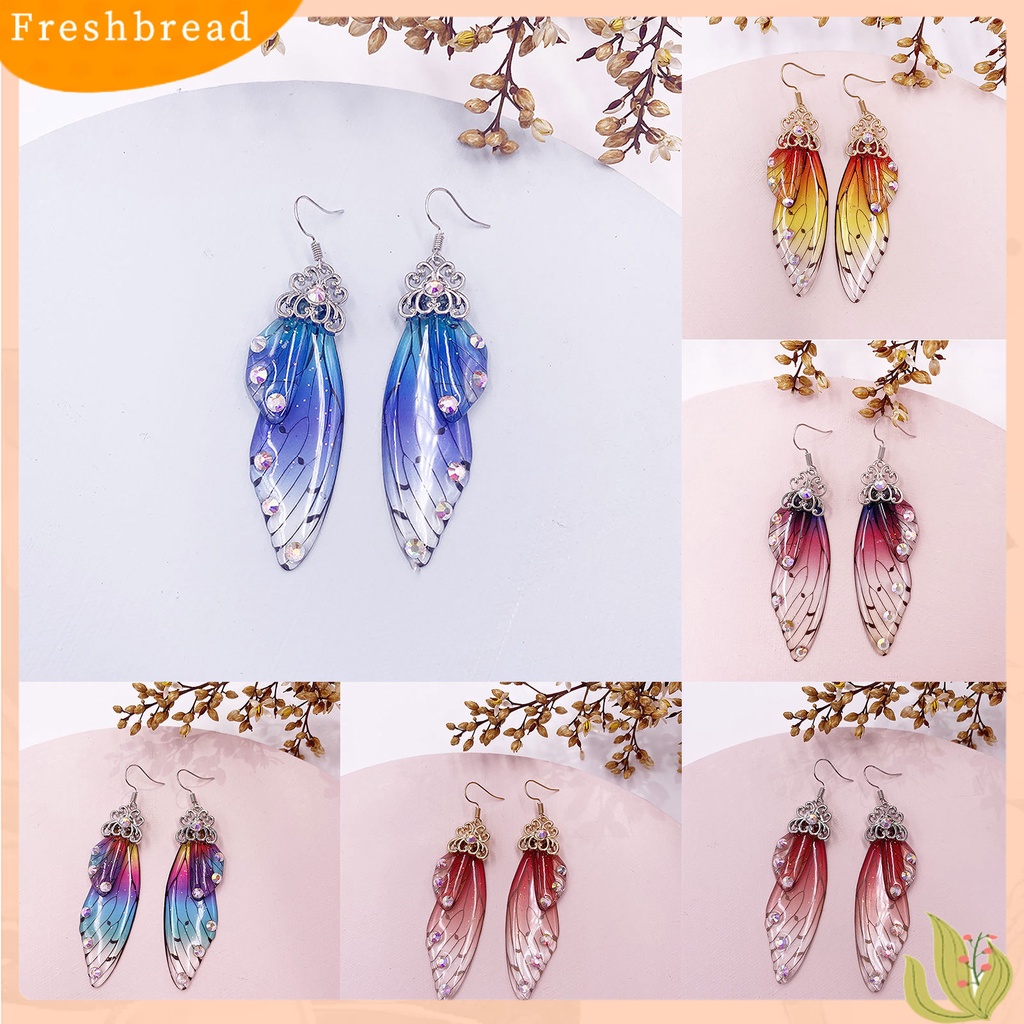 &lt; Freshbread &gt; Anting Fashion Wanita Sayap Kupu-Kupu Gradien Warna Berlian Imitasi Ear Hook Perhiasan