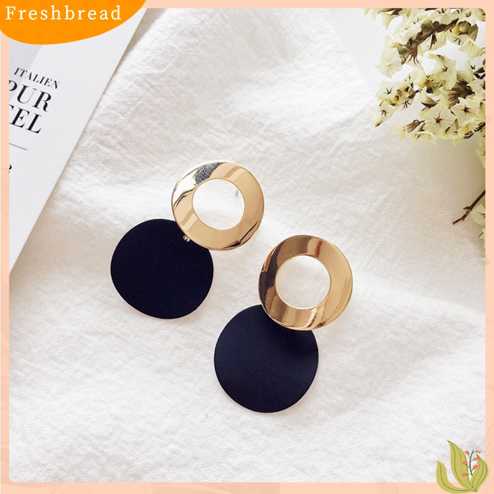 &lt; Freshbread &gt; 2pasang Bergaya Wanita Geometris Bulat Menjuntai Berongga Lingkaran Stud Earrings Jewelry