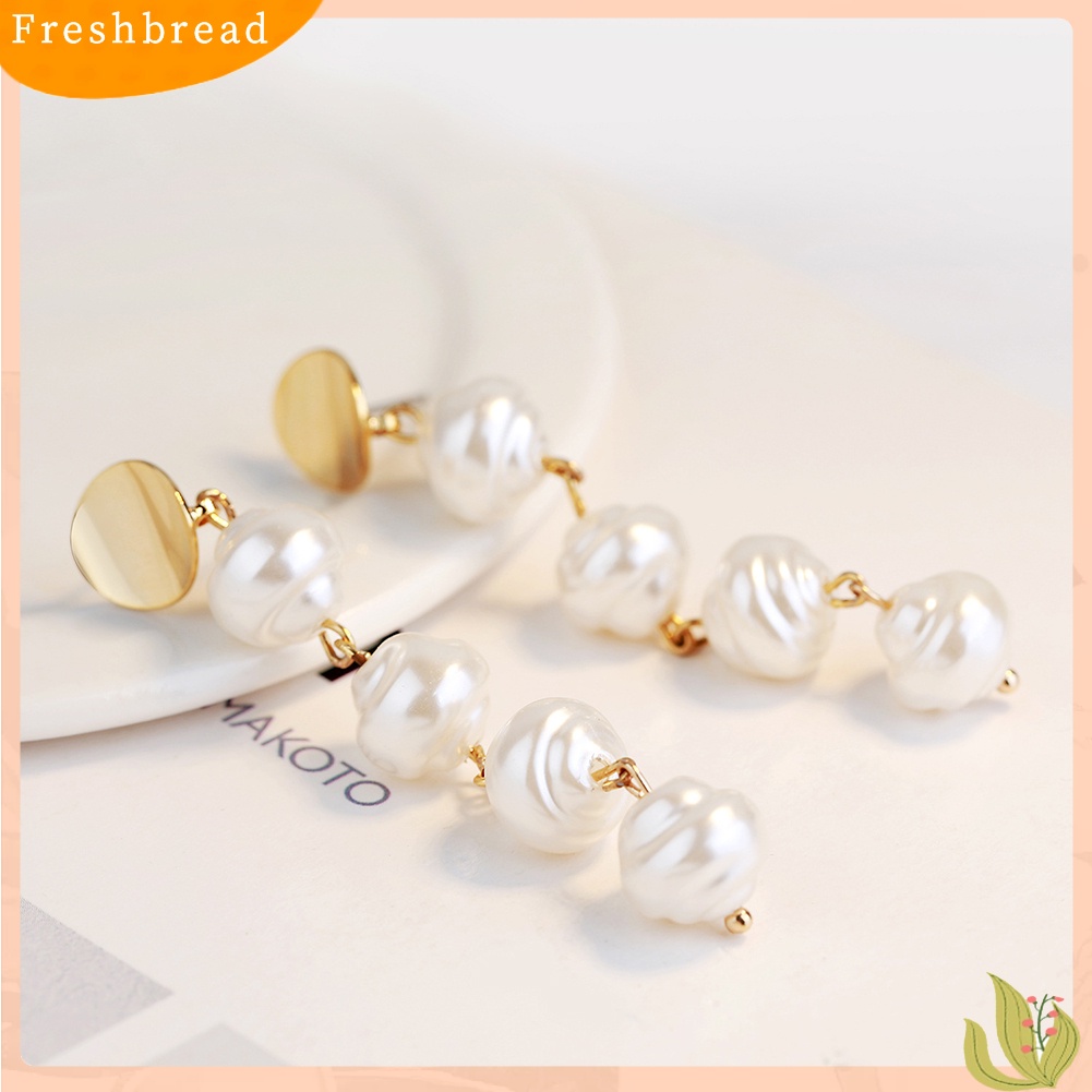 < Freshbread > Wanita Mutiara Imitasi Geometris Menjuntai Panjang Eardrop Leaverback Earrings Perhiasan Hadiah