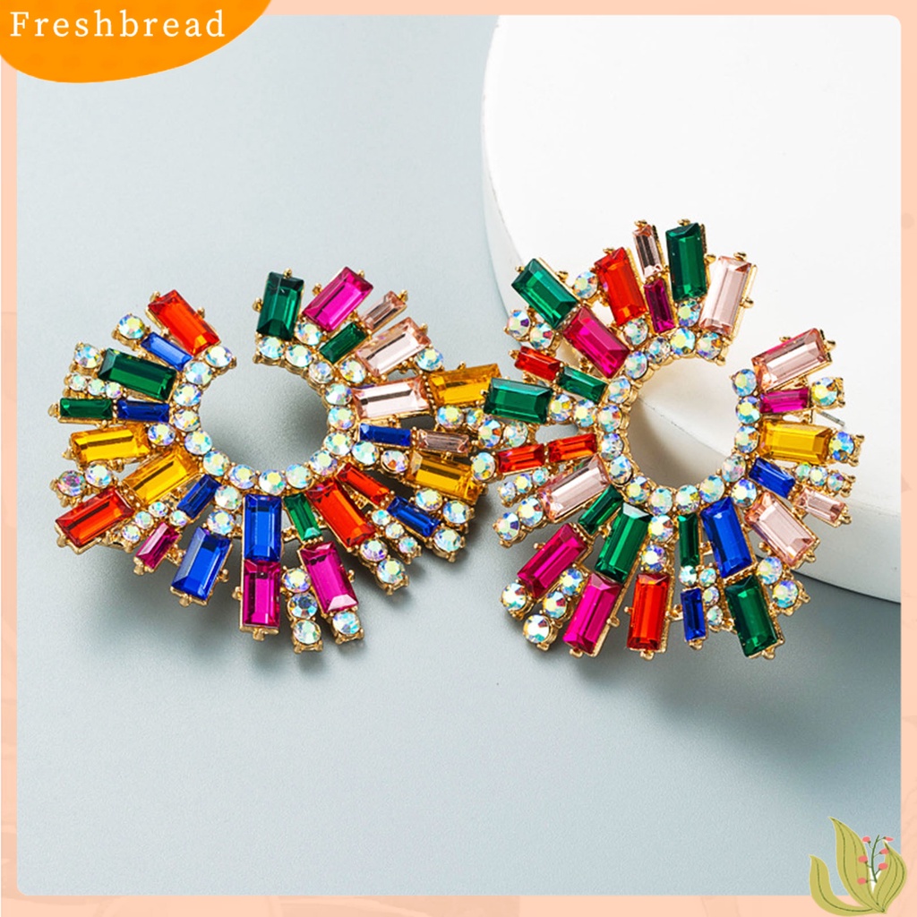 &lt; Freshbread &gt; 1pasang Anting Tusuk Bentuk Bunga Matahari Multicolor Rhinestones Perhiasan Anting Bohemian Vintage Untuk Pantai