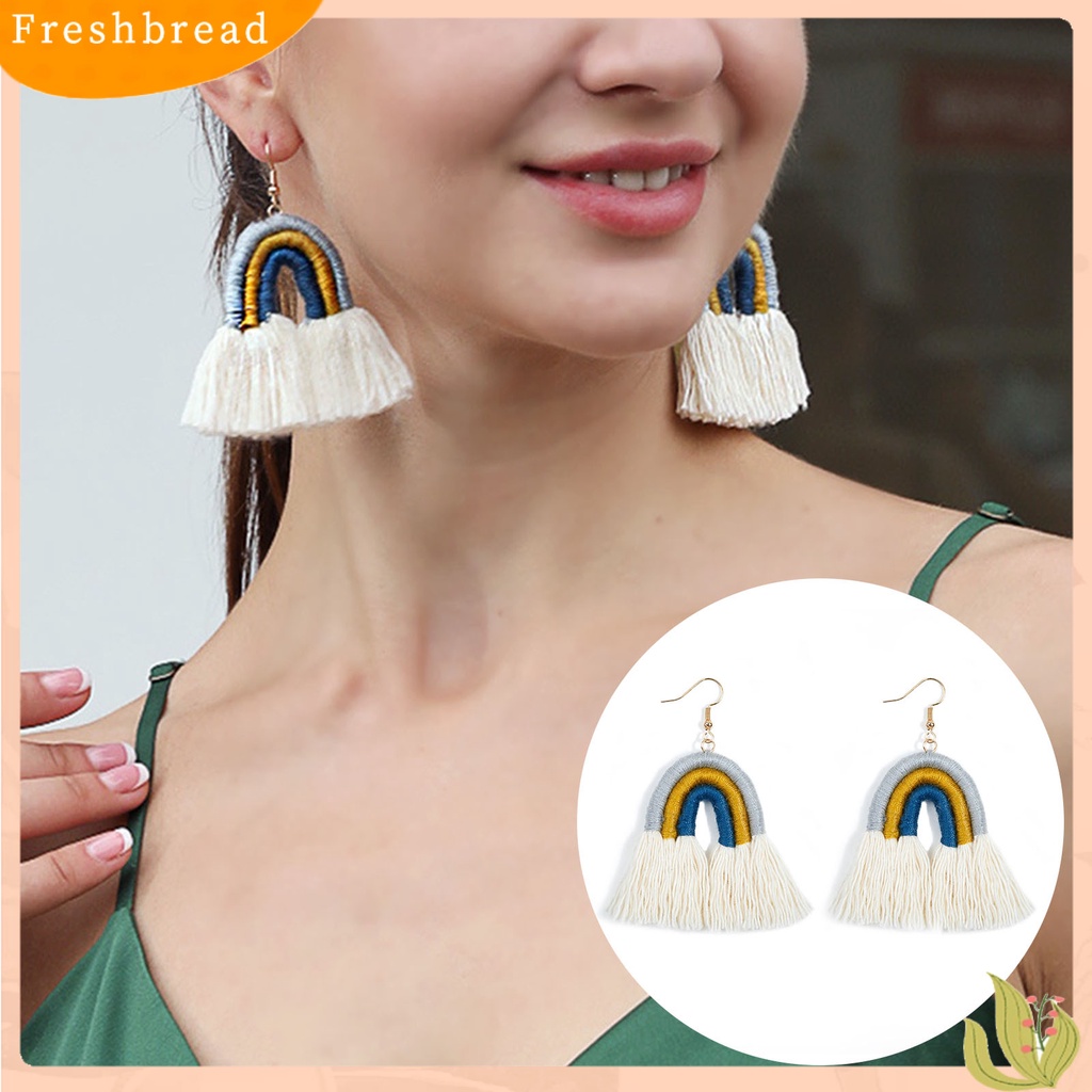 &lt; Freshbread &gt; 1pasang Anting Pelangi Bohemian Menarik Hias Lapis Rumbai Rainbow Hook Menjuntai Earrings Untuk Kehidupan Sehari-Hari