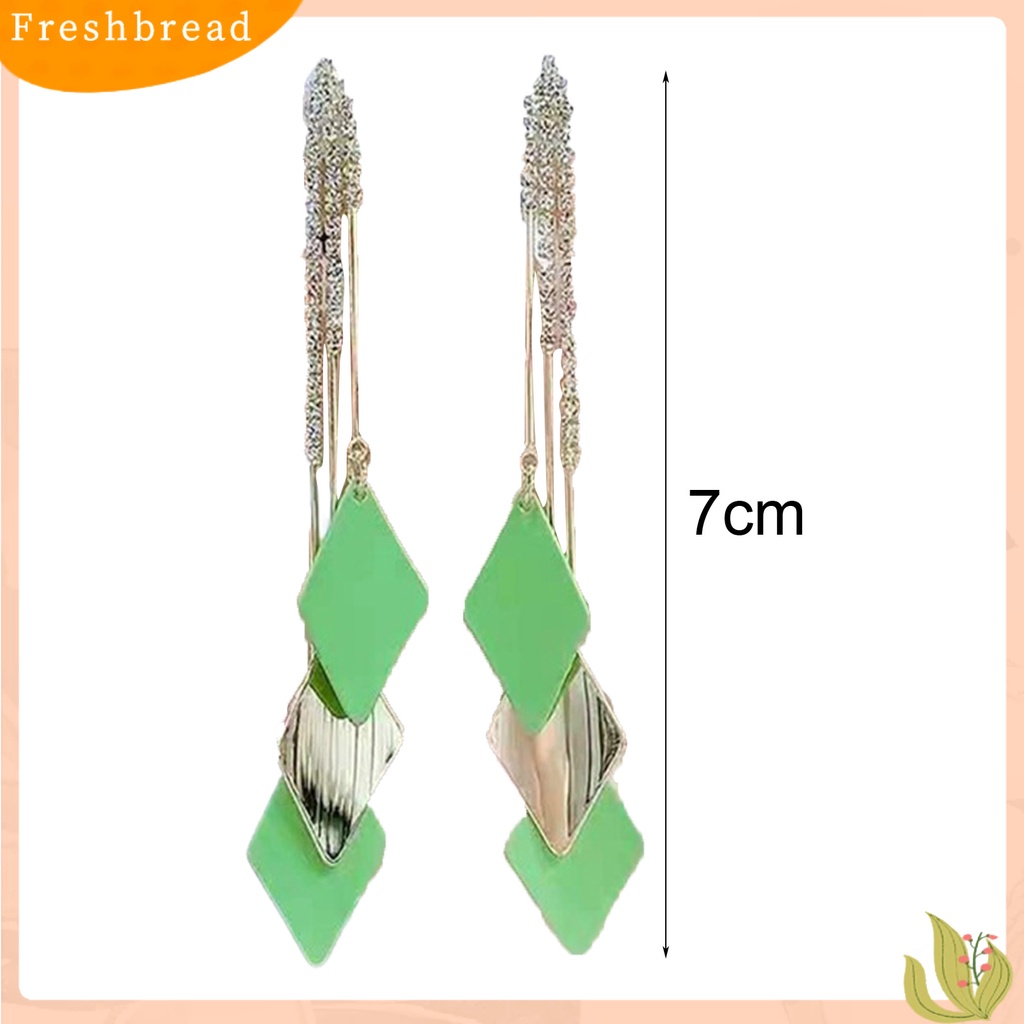 &lt; Freshbread &gt; 1pasang Anting Menjuntai Wanita Rumbai Berlian Imitasi Geometris Anggun Drop Earrings Untuk Hadiah