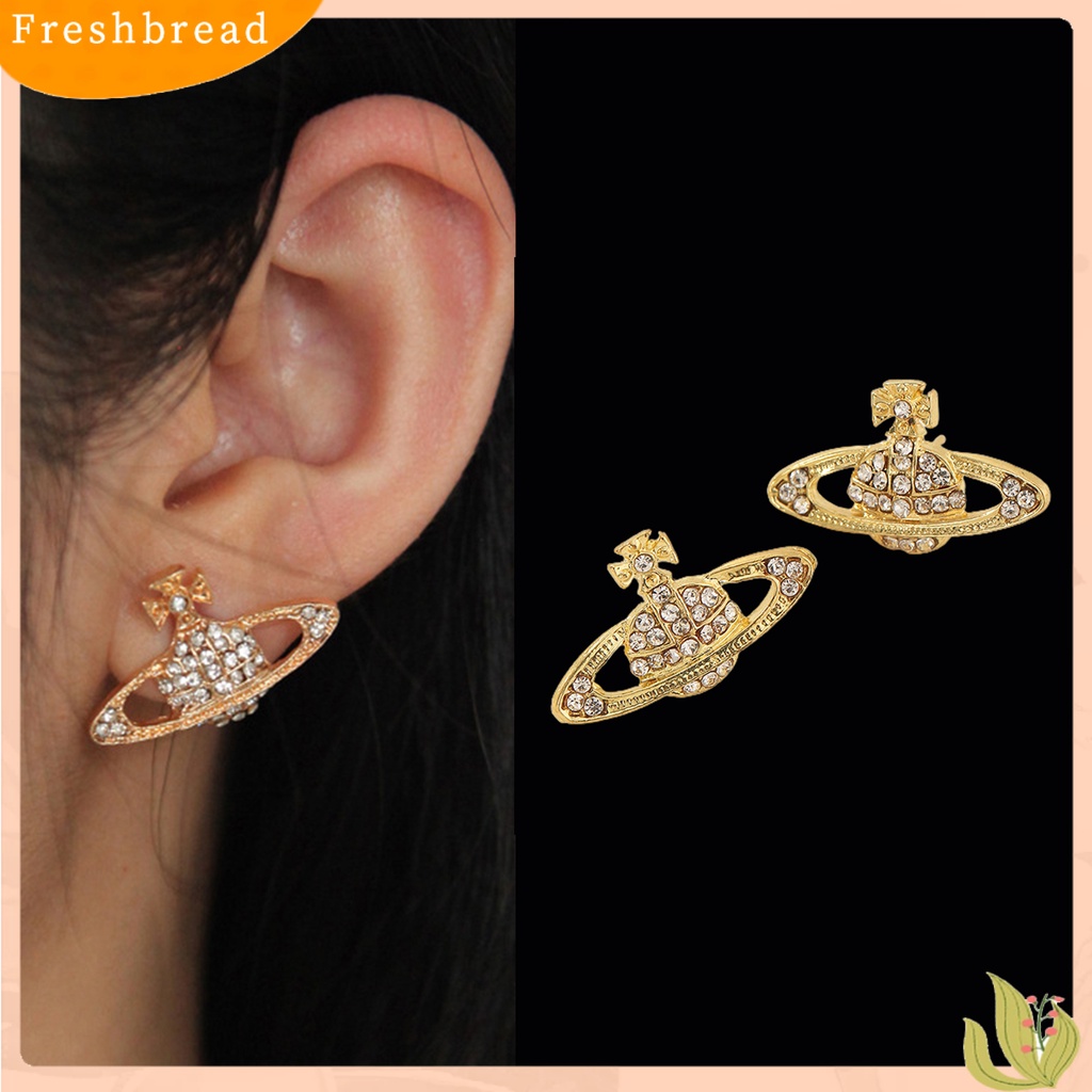 &lt; Freshbread &gt; 2Pcs Wanita Ear Studs Planet Berlian Imitasi Perhiasan Semua Cocok Anting Tusuk Saturnus Untuk Pesta