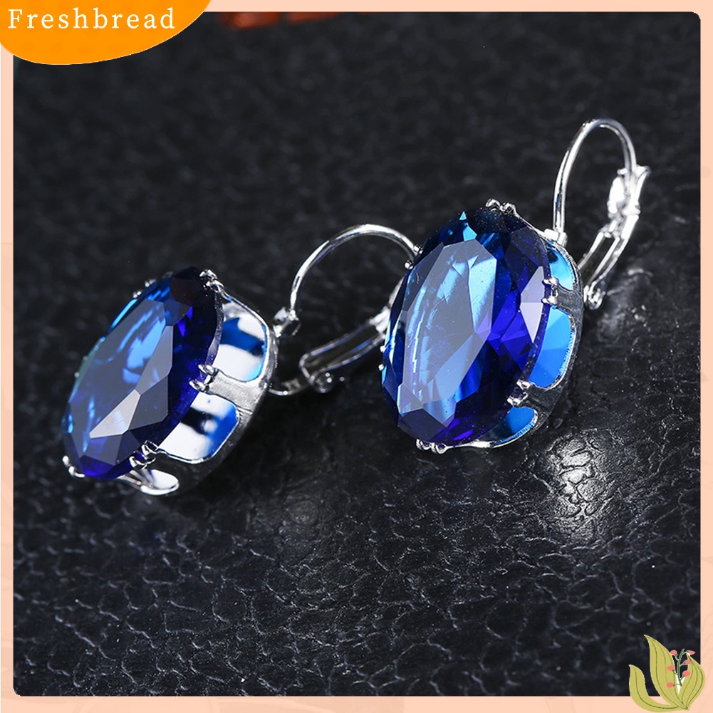 &lt; Freshbread &gt; Wanita Elegan Oval Batu Permata Imitasi Hias Menjuntai Leverback Earrings Perhiasan Hadiah