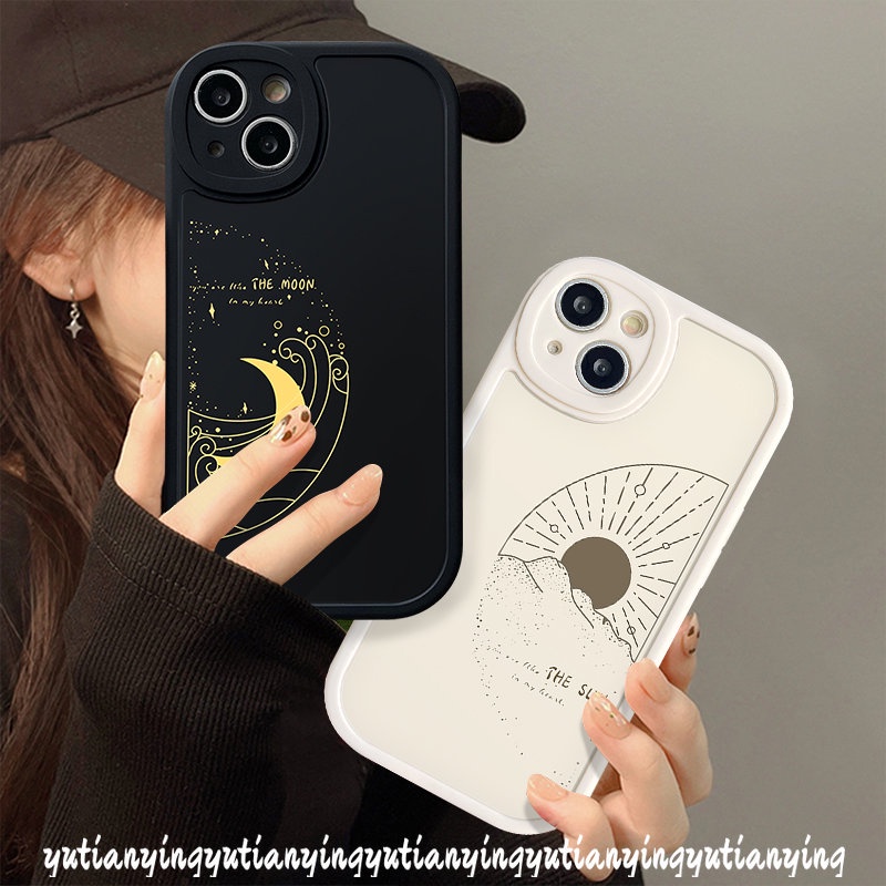 Simple The Moon Sun Casing Silikon Lembut Realme C53 C30 C55 C35 C31 10 Pro Plus C12 C11 5i 7i 6s 9i 5 6i C25Y C25s 8 C15 6 8i 8Pro C21 GT C2 C20A C3 C20 C21Y C17 C17 Sarung Couple