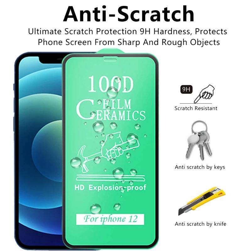 3pcs 100D Kaca Keramik Lembut Untuk Iphone14 13 12 11 Pro MAX Plus Mini Film Pelindung Layar Penuh Untuk iPhone X XS MAX XR 7 8 6 6S Plus SE 2022 2020