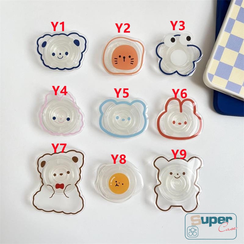 Kartun Transparan Hewan Lucu Expandable Grip Tok Universal Glossy Phone Holder Stand Finger Ring Flodable Phone Socket Griptok Holder