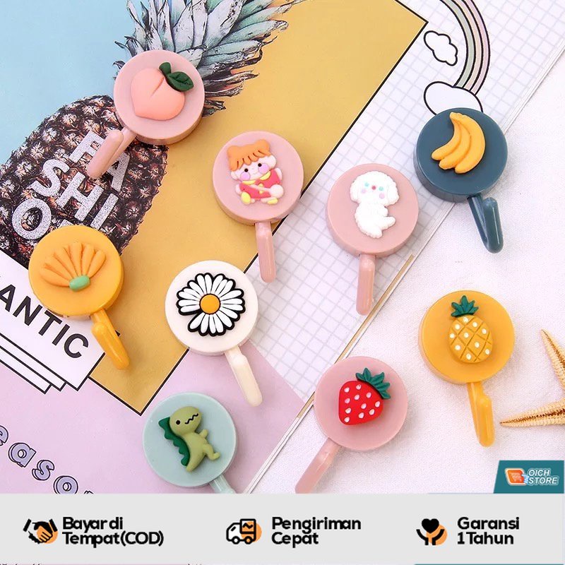 HOOK Dinding Karakter Gantungan Tempel Lucu Serbaguna Kunci Baju Tas HP