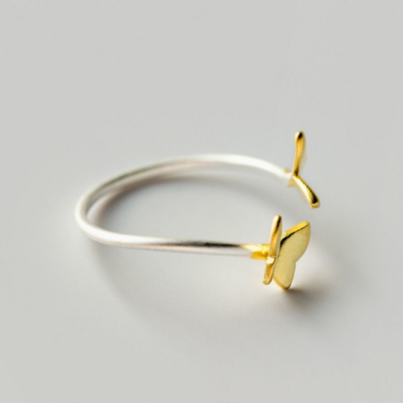 Goldkingdom Fashion Perhiasan Aksesoris Ready Stock Kepribadian Perhiasan Kupu-Kupu Ganda Emas Pembukaan Cincin Kreatif Warna Emas Dan Perak Perhiasan