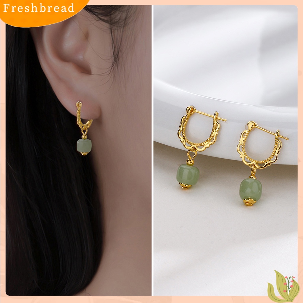{In Stock} 1Pc Menjuntai Anting Gaya China Warna Emas Elegan Peri Hadiah Hypoallergenic Retro Faux Hetian Jade Drop Earring Perhiasan Aksesoris