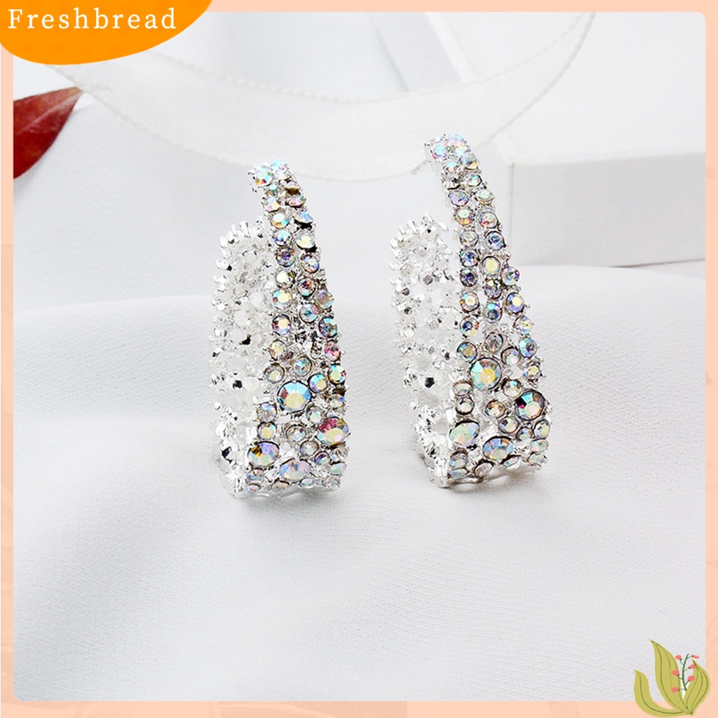 Anting Stud Bentuk U Aksen Berlian Imitasi Shiny Multicolored Untuk Wanita