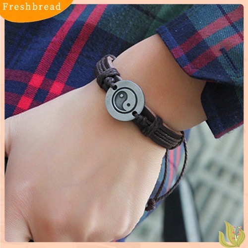 {In Stock} Pria Wanita Alloy Motif Tai Chi Ying Yang Imitasi Kulit Kepang Tali Gelang Rantai