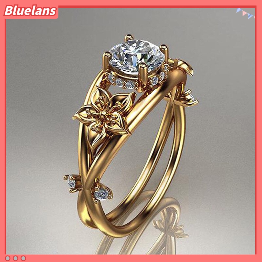 {In Stock} Cincin Wanita Bunga Perhiasan Lapis Ganda Berkilau Fashion Penampilan Cincin Jari Untuk Pernikahan