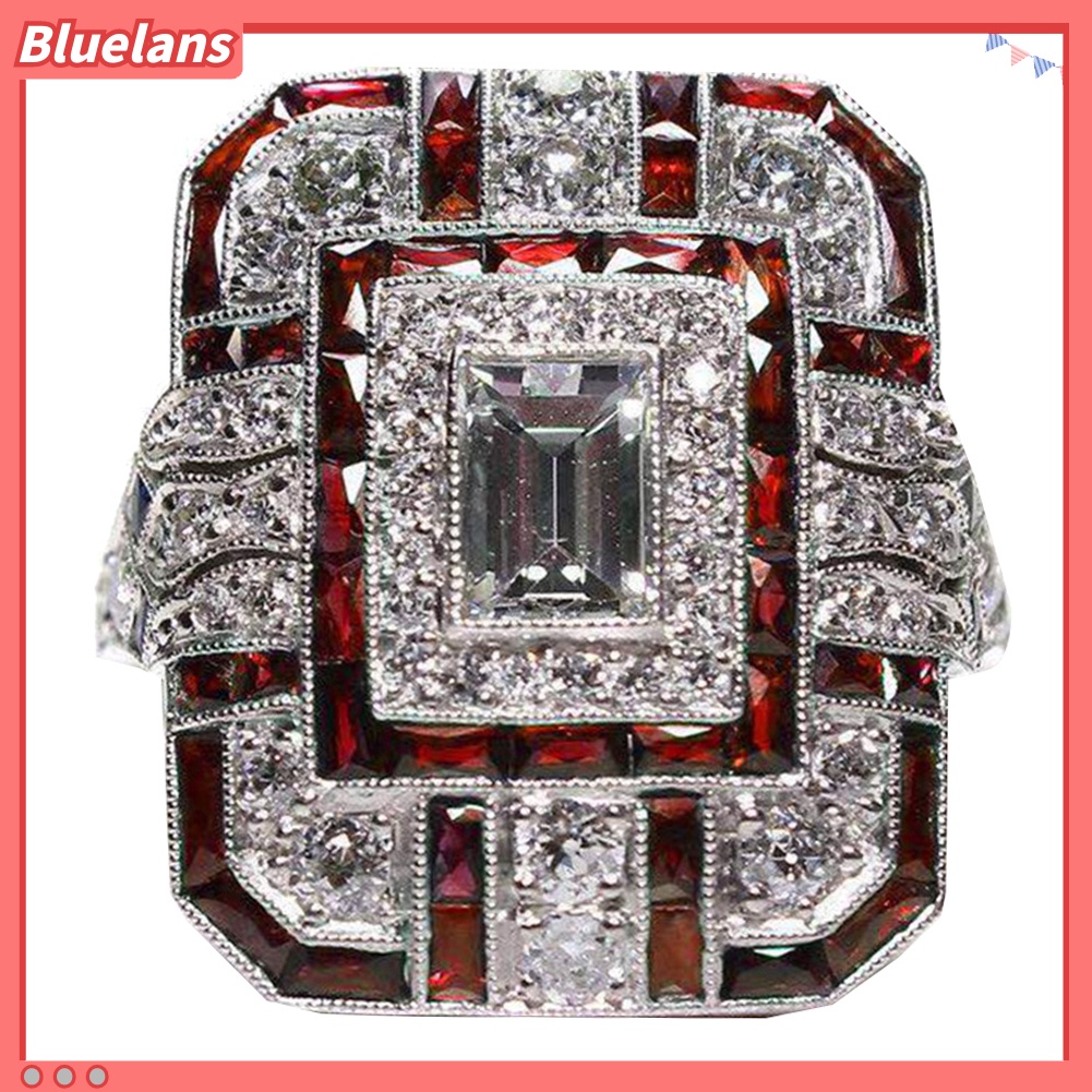 {In Stock} Pernikahan Pertunangan Wanita Retro Cubic Zirconia Bertatahkan Perhiasan Cincin Jari Persegi