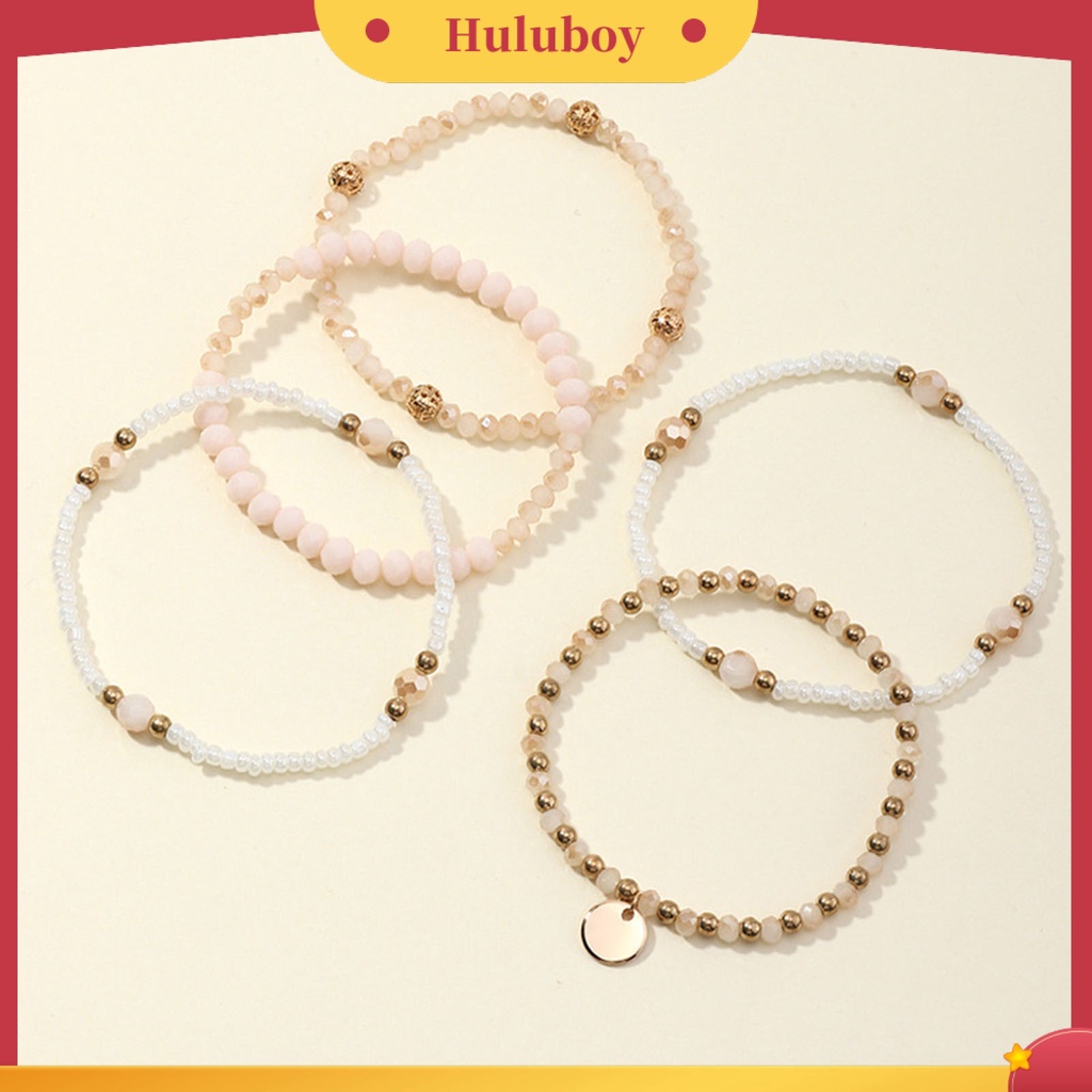 5 Pcs Gelang Elastis Bahan Alloy Warna Gold Silver Untuk Wanita