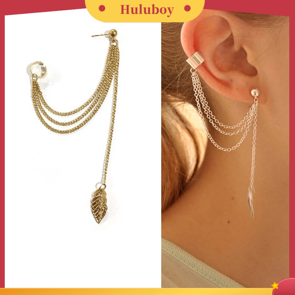 {Ready Stock} 1Pc Anting Tusuk Gaya Gothic Punk Hias Alloy Wanita Rantai Daun Menjuntai Earrings Untuk Liburan