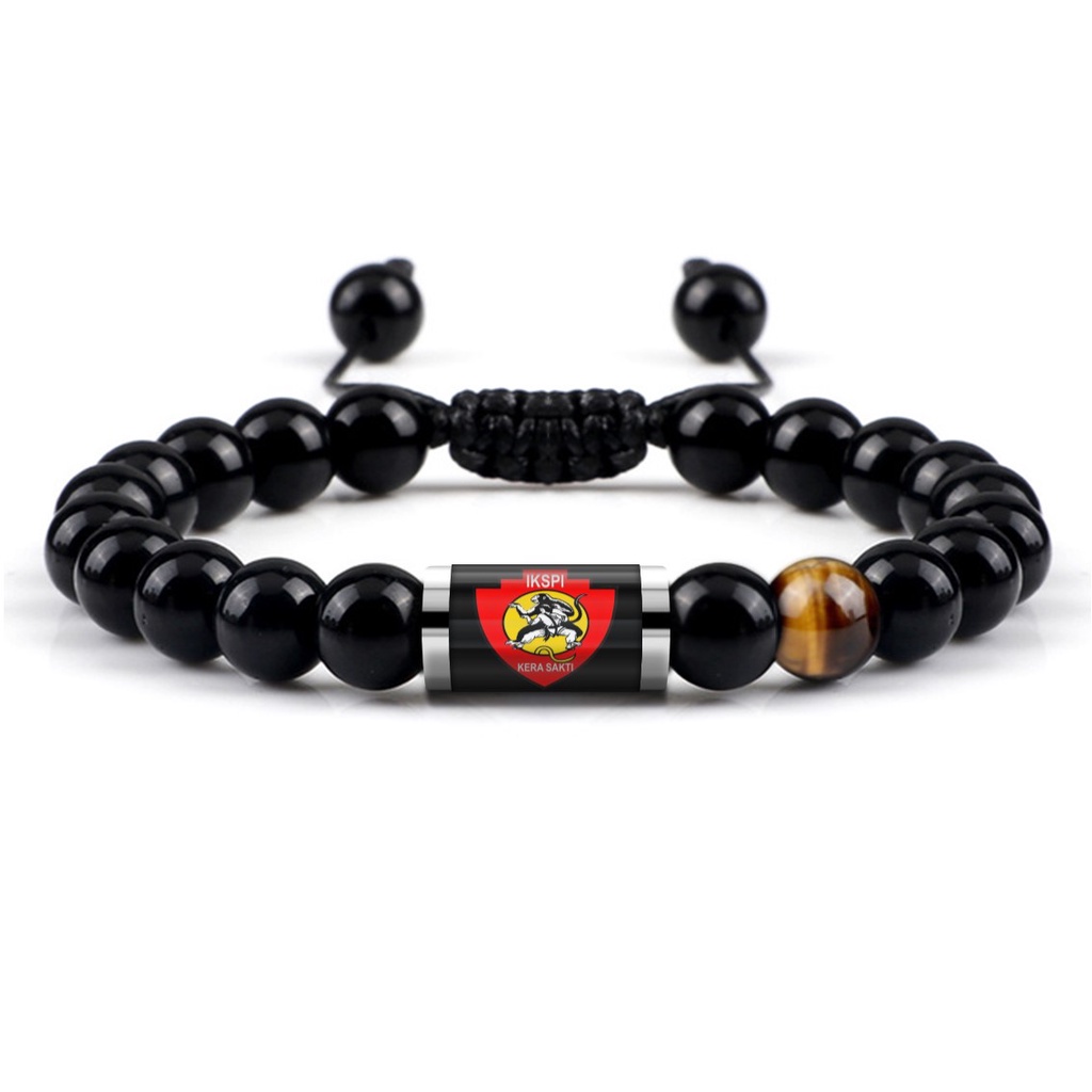 Gelang Batu Alam IKSPI Pendekar Kera Sakti Asli Black Onyx Tiger Eye Tabung Kaca Stainless Steel Pria Wanita