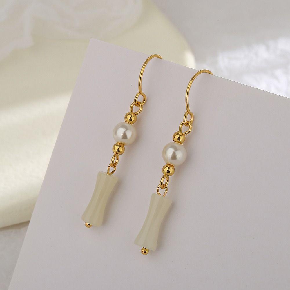 Mxbeauty Wanita Menjuntai Anting Elegan Pesona Mutiara Imitasi Fashion Perhiasan Hetian Giok Gadis Hadiah Drop Earrings