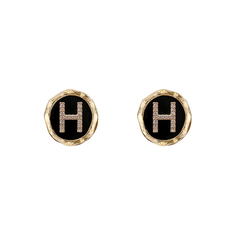 Korea Vintage H Huruf Anting Temperamen Fashion Lingkaran Emas Anting Wanita2023Baru S925 Perak Jarum Anting