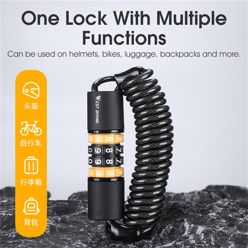 [AYBX] Kunci Sepeda Kunci Helm Sepeda Safety Lock Password Rope Lock Steel Wire Lock Mountain Bike Backpack Lock Portable Aksesoris Sepeda