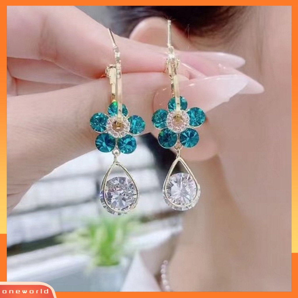 [OWR] 1pasang Ladies Earrings Ringan Mewah Elegan Temperamen Indah Halus Pakaian Sehari-Hari Alloy Faux Kristal Bunga Wanita Anting-Anting Aksesoris Pesta