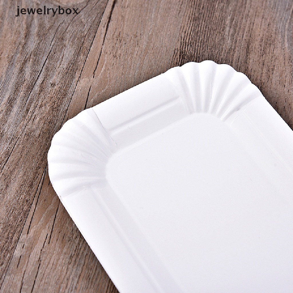 [jewelrybox] 50/100pcs Nampan Kue Persegi Panjang Piring Kertas Putih Makan Sekali Pakai Paper Plate Butik