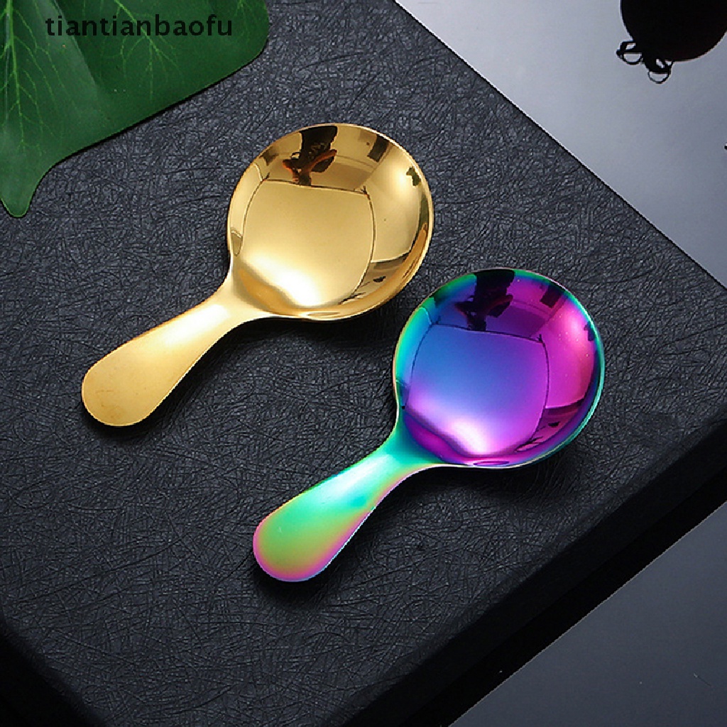 [tiantianbaofu] Lucu304stainless Steel Gagang Pendek Kepala Bulat Sendok Es Krim Dessert Spoon Butik