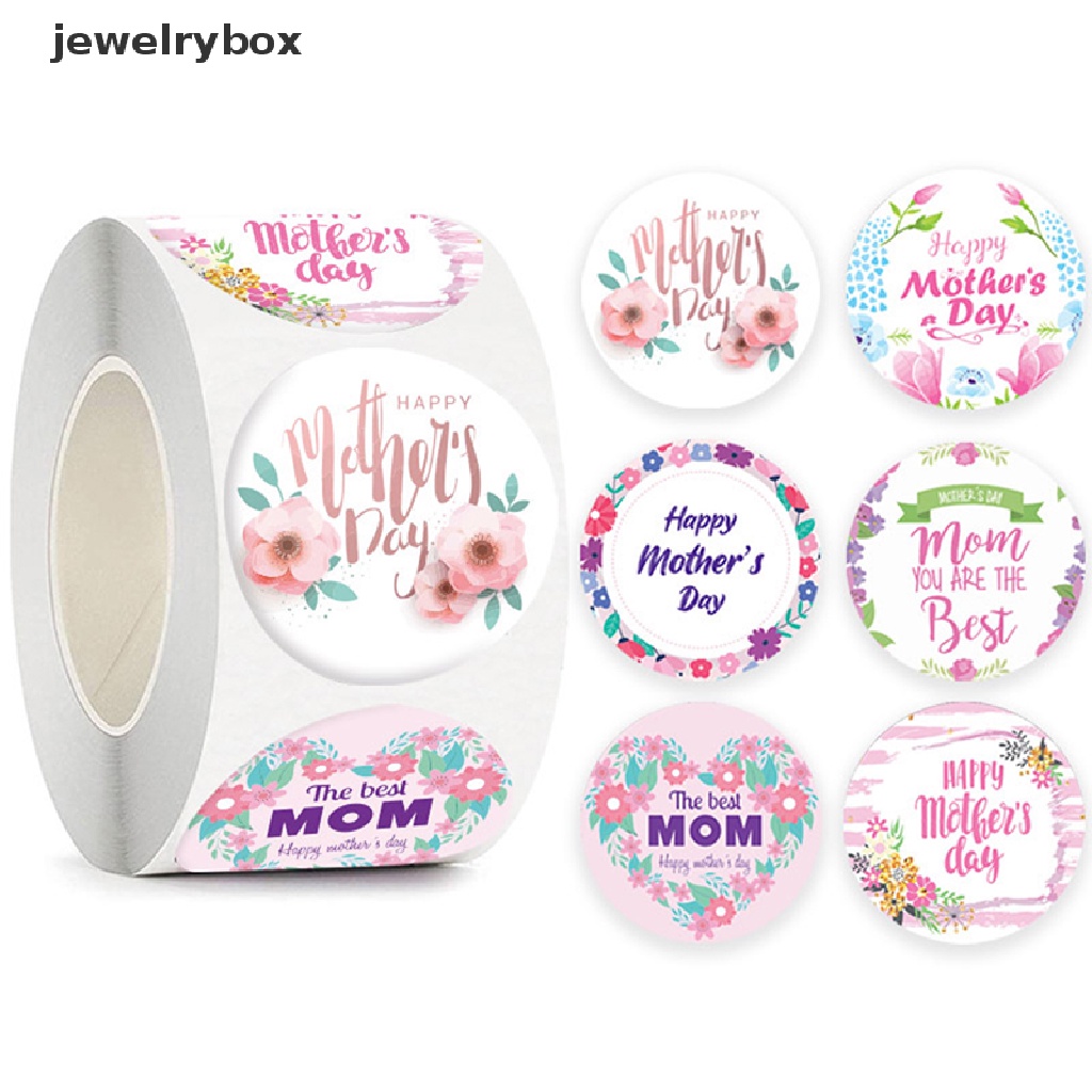 [jewelrybox] 500pcs/roll Hadiah Happy Mother's Day Label Kraft Kemasan Sealing Stiker Butik