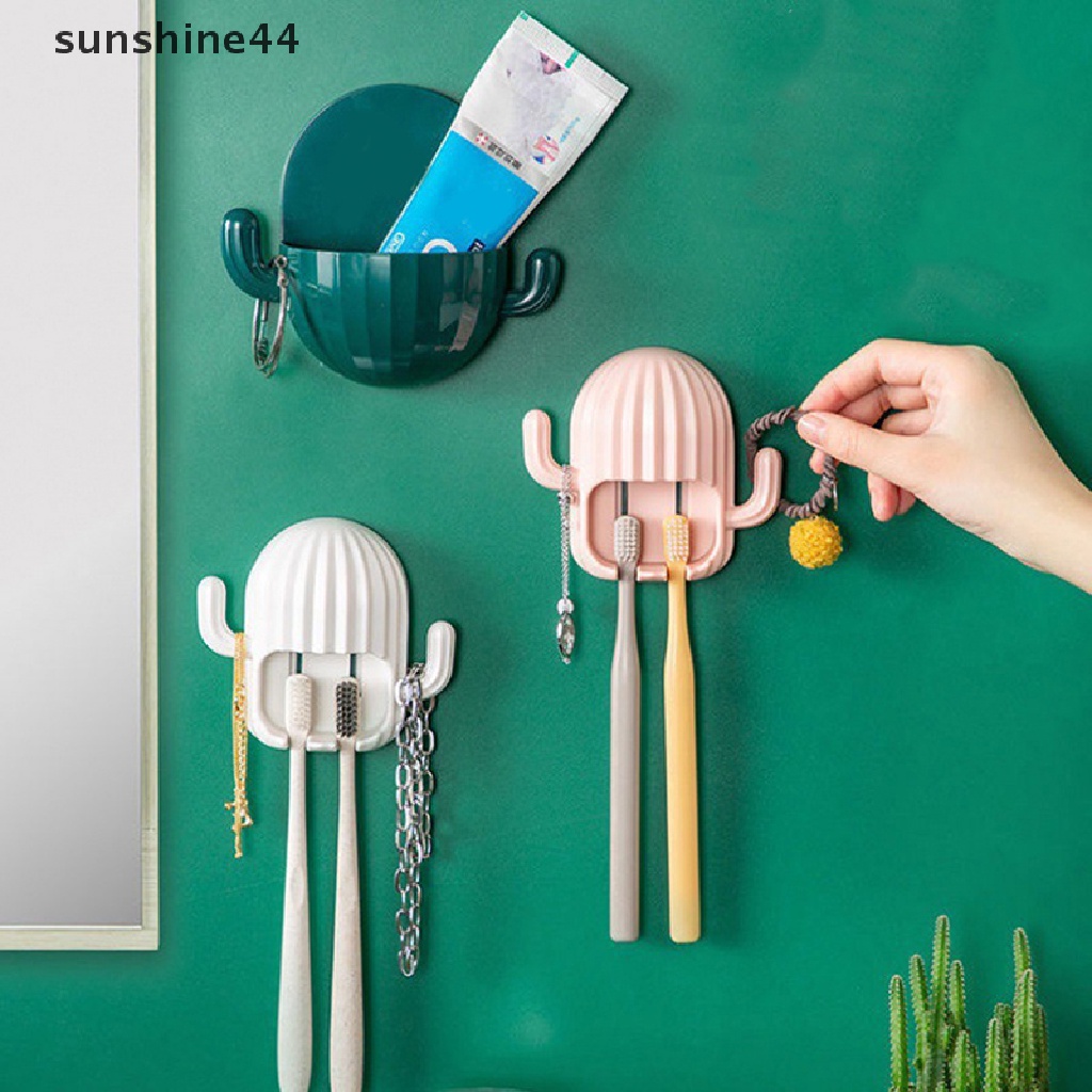 Sunshine Creative Wall Mount Toothbrush Holder Self-Adhensive Kaktus Tempat Sikat Gigi ID