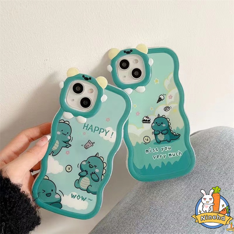 IPHONE Casing Kompatibel Untuk Iphone14 13 12 11 Pro Max X Xr Xs Max7 8 6 6s Plus Casing Ponsel Dinosaurus Hijau Lucu Little Monster Frame Bumper Pelindung Lensa Shockproof Cover Pelindung