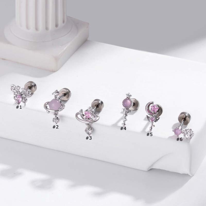 1biji Planet Kupu-Kupu Bentuk Bulan Stainless Steel Tragus Anting Stud Helix Tindik Lobek 16Gauge