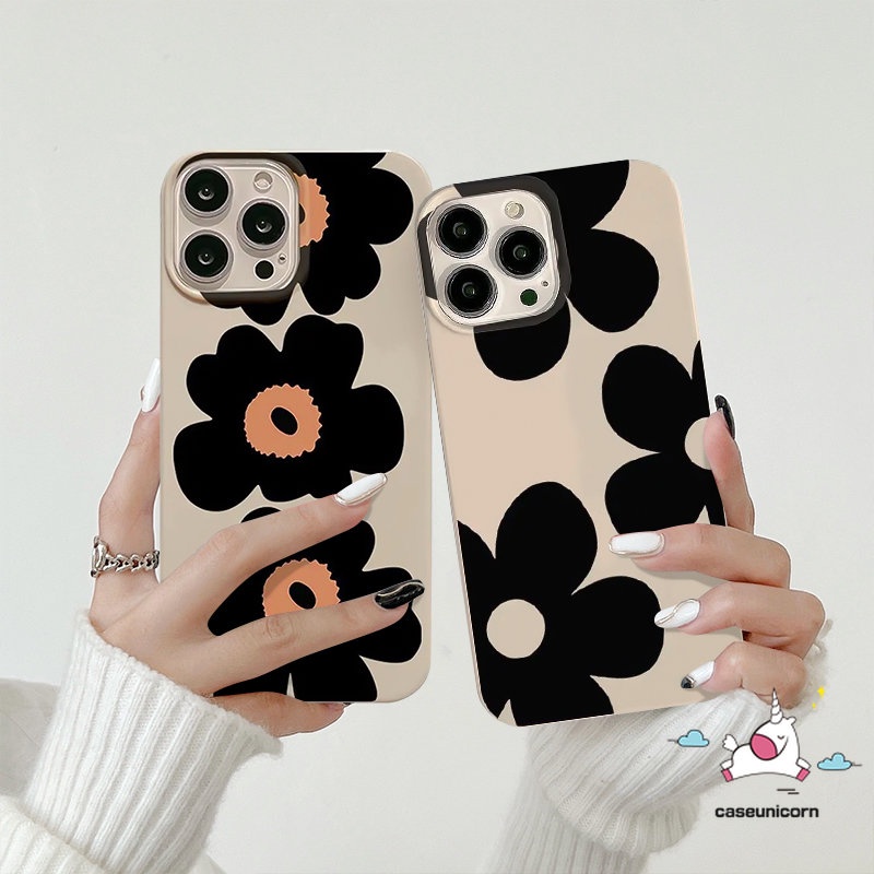 IPHONE Ins Fashion Gaya Korea Glossy Case Kompatibel Untuk Iphone11 13 14 12 Pro Max7 8 Plus XR X XS Max SE 2020 Sederhana Tiga Bunga Tahan Guncangan Kamera Perlindungan Tpu Lembut Penutup Belakang