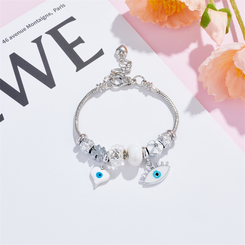 XiaoboACC DIY Mewah Evil Eyes Pendant Beads Stainless Steel Rantai Ular Terbuka Adjustable Gelang