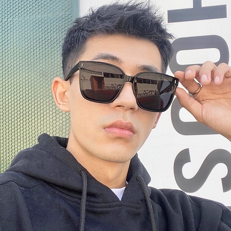 Papaozhu Chic Hitam Kacamata Kotak Besar Untuk Wanita Pria Perlindungan UV400 Oversized Shades Personality Driving Eyewear