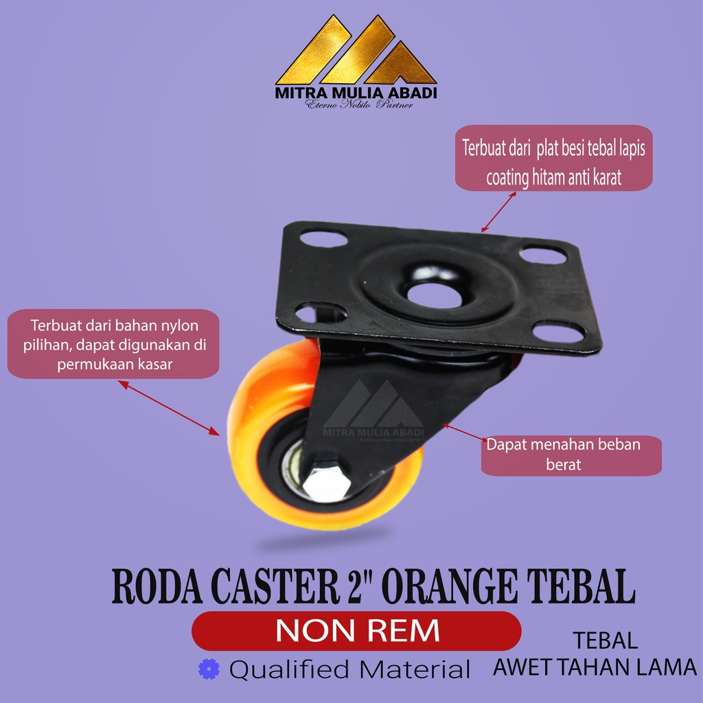 Roda Orange 4PCS Kaster/Kastor  2&quot; Inci TEBAL Plus Rem  dan Tanpa Rem  Serba guna