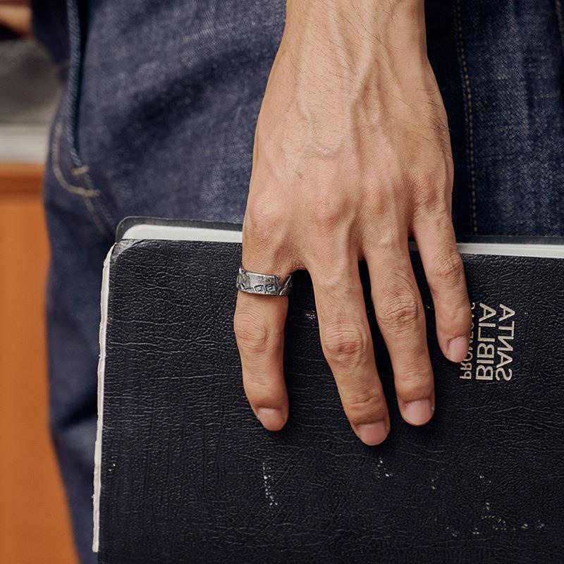 Retro Retro Buatan Tangan Tempa < Ratus Hantu Malam Berjalan > Cincin Tengkorak Laki-Laki Trendi Mendominasi Cincin Retro Cincin Ekor Tunggal Tertekan