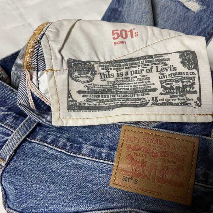 Levi's 501 S Skinny Distressed Jeans - White Oak Cone Selvedge Denim NEW Size 29