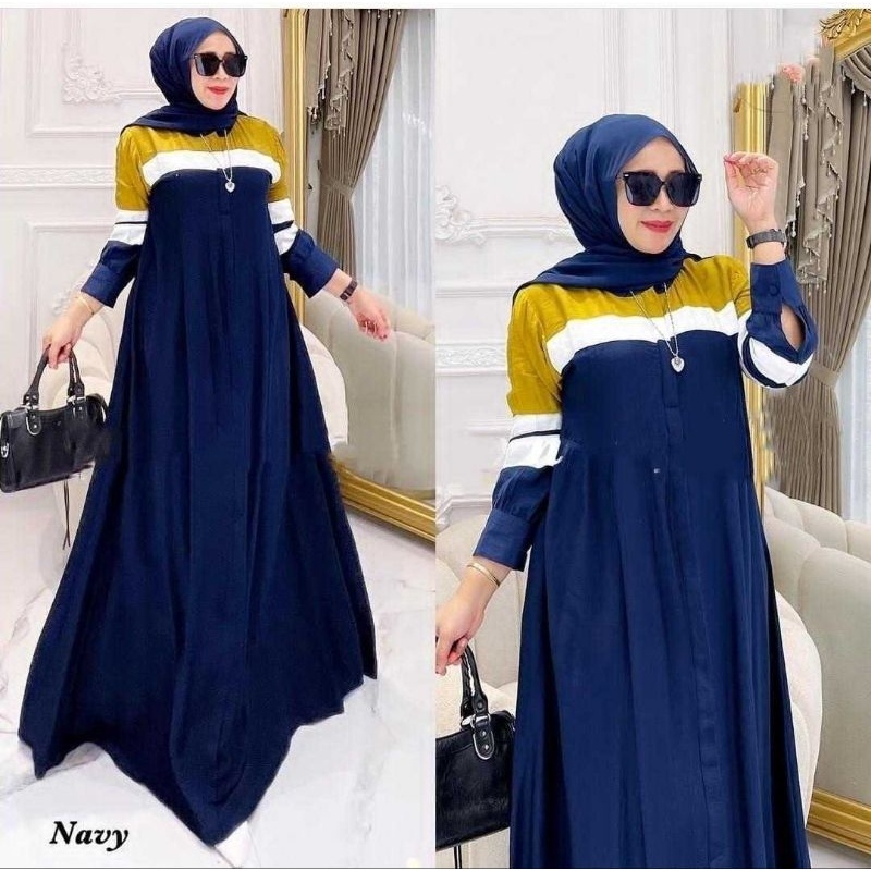 GF DERLA MAXI DRESS BUSUI BAHAN CRINGKLE AIRFLOW WANITA ELEGAN SIMPLE UNTUK LEBARAN 2023. model gamis terbaru 2023 simple elegant untuk orang gemuk.