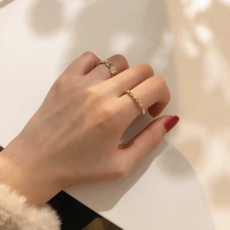 Papaozhu 3PCs Sederhana Memutar Garis Berongga Emas Terbuka Cincin Untuk Wanita Perempuan Vintage Disc Stackable Knuckle Ring Set Gaya Jari Aksesoris