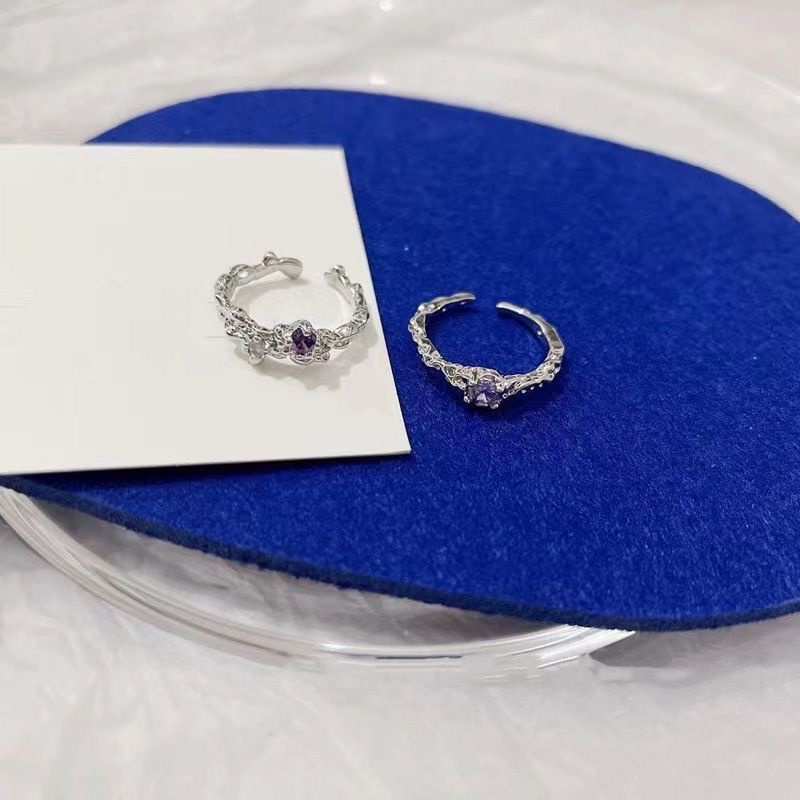 Ifyou 2Pcs/Set Cincin Kristal Ungu Manis Set Zirkon Pembukaan Yang Dapat Disesuaikan Rings Untuk Aksesoris Perhiasan Wanita