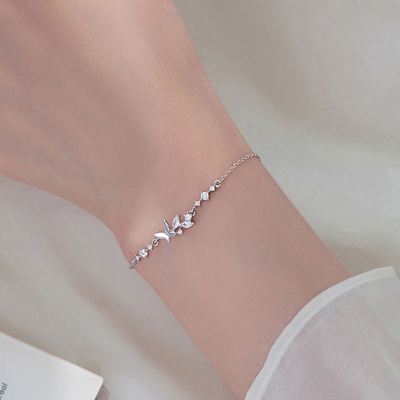 Gelang Kupu-Kupu Warna Silver Untuk Gadis Wanita Fashion Desain Unik Manis Romantis Perhiasan Pernikahan Dapat Disesuaikan