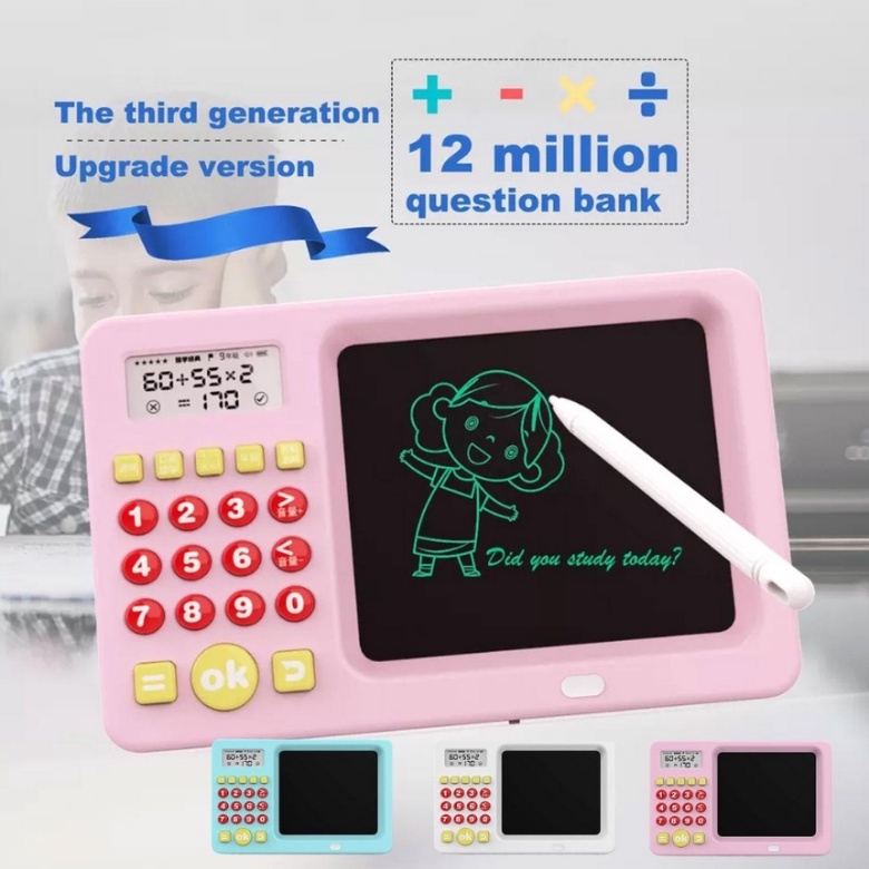 Mainan Edukasi 2in1 Belajar MATEMATIKA Papan Tulis Anak LCD Writing Color Board Kalkulator USB Charge Berisi Papan Tulis and Pensil