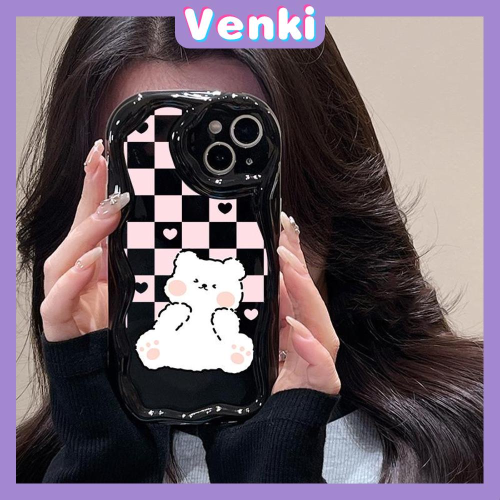 Case for iPhone 11 Pro Max TPU Soft Glossy Curved Wave Case Cute Checkerboard Cartoon Bear Camera Protection Shockproof For iPhone 14 13 12 11 Plus Pro Max 7 Plus X XR