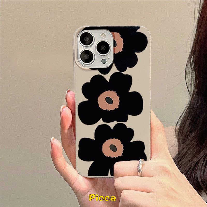 Ins Gaya Korea Sederhana Tiga Bunga Case Kompatibel Untuk IPhone 7Plus XR 11 14 13 12 Pro Max X XS Max SE 2020 8 7 Plus Glossy Shockproof Kamera Perlindungan Lembut Tpu Phone Cover