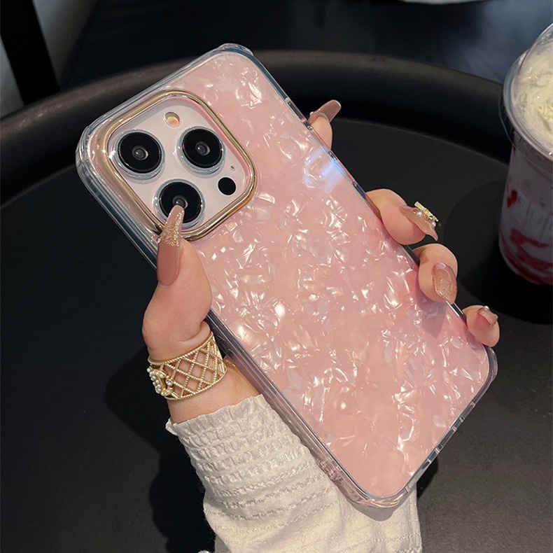 IPHONE Casing Ponsel Silikon Mewah Motif Kerang Untuk Iphone11 12 13 14 Pro Max 13 Pro 14 Pro Plating Lensa Bumper Casing Shockproof