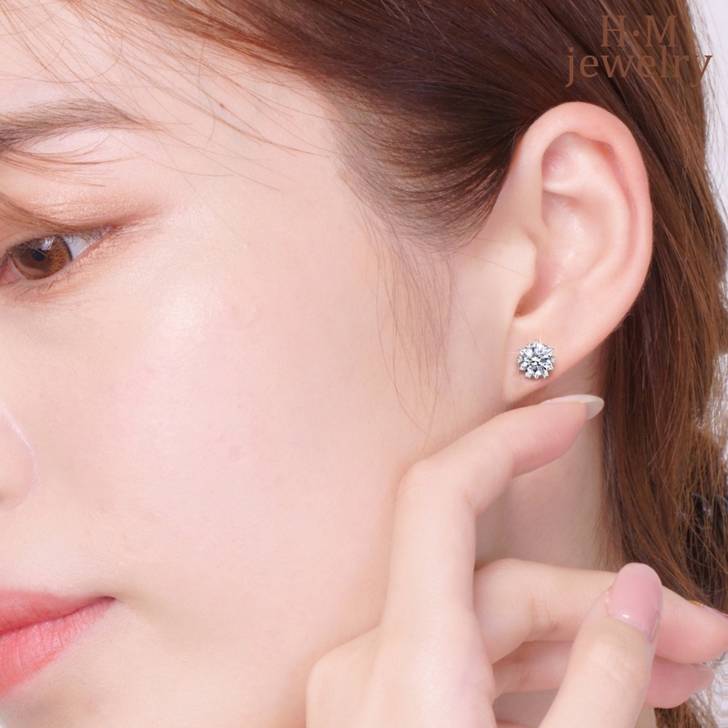 Anting Tusuk Bentuk Snowflake Moissanite