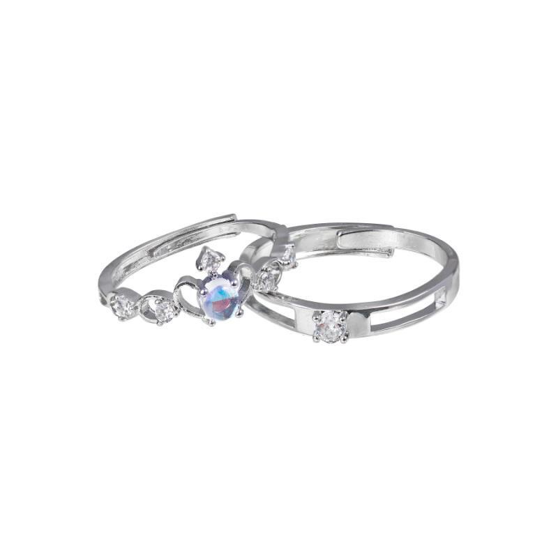 Cincin Perak925 Terbuka Berkilau Berlian Putri Mahkota moonstone ring lady korea