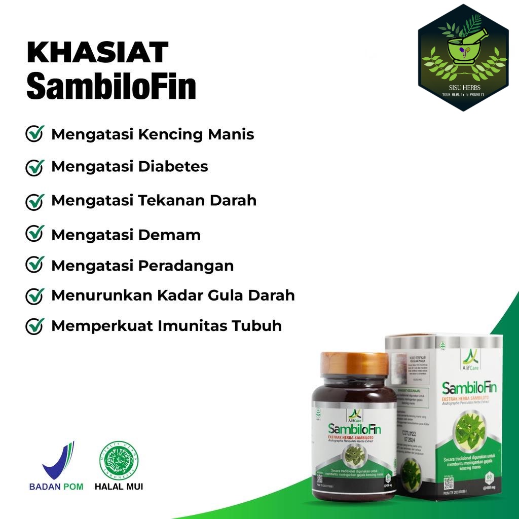 Kapsul SambiloFin Ekstrak Herbal Sambiloto Membantu Mengatasi Kencing Manis Diabetes GARANSI Asli Original