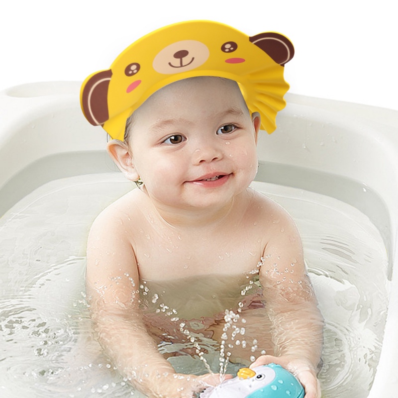 Topi Mandi Bayi Mandi Keramas Dapat Disesuaikan Kartun Pelindung Mata Cuci Topi Kepala Perawatan Bayi Cuci Rambut Pelindung Telinga Shower Cap Untuk 0-6 Tahun Anak-Anak